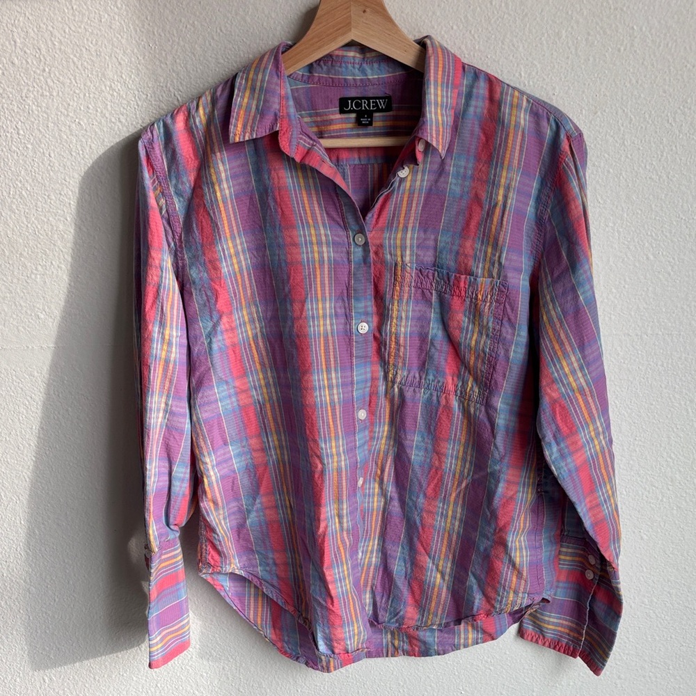 J. CREW Garcon Cotton Voile Shirt Sunset Plaid 6